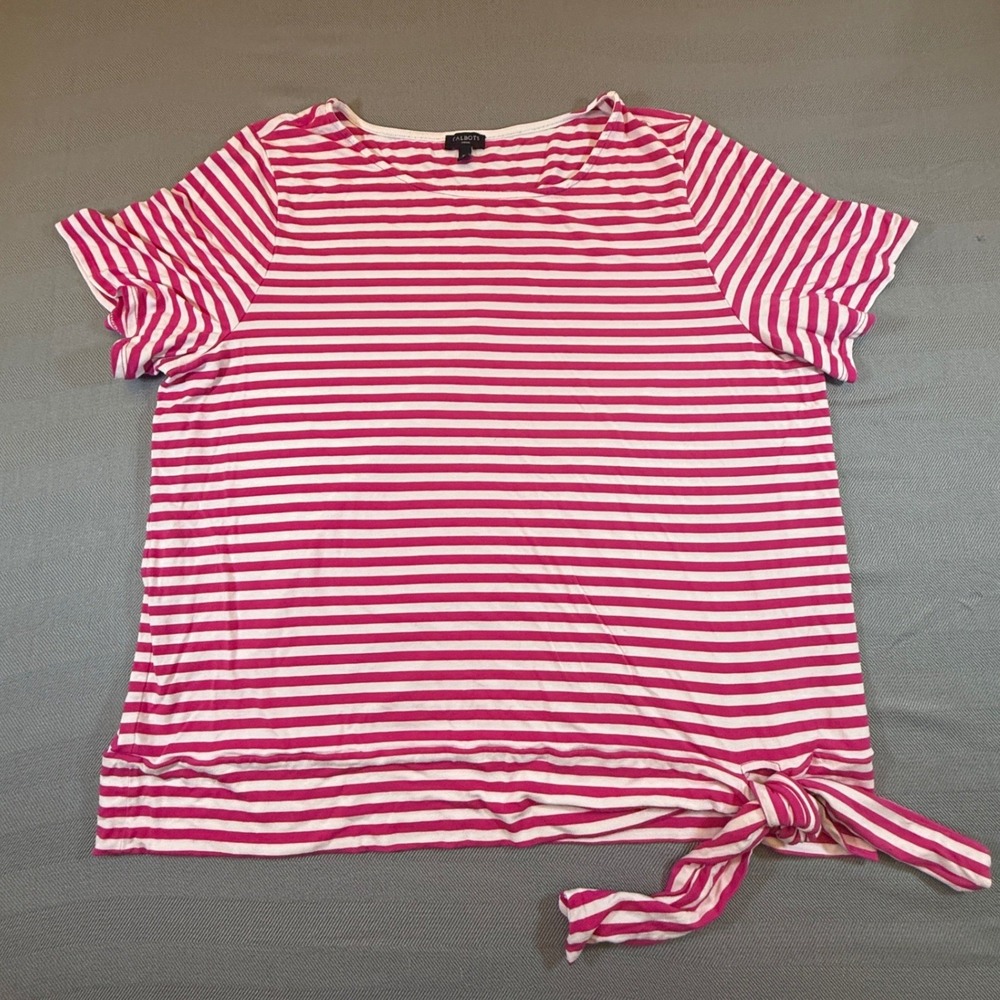 Talbots Woman Pink White Striped Side Tie Knot Short Sleeve Top 2X 4272
